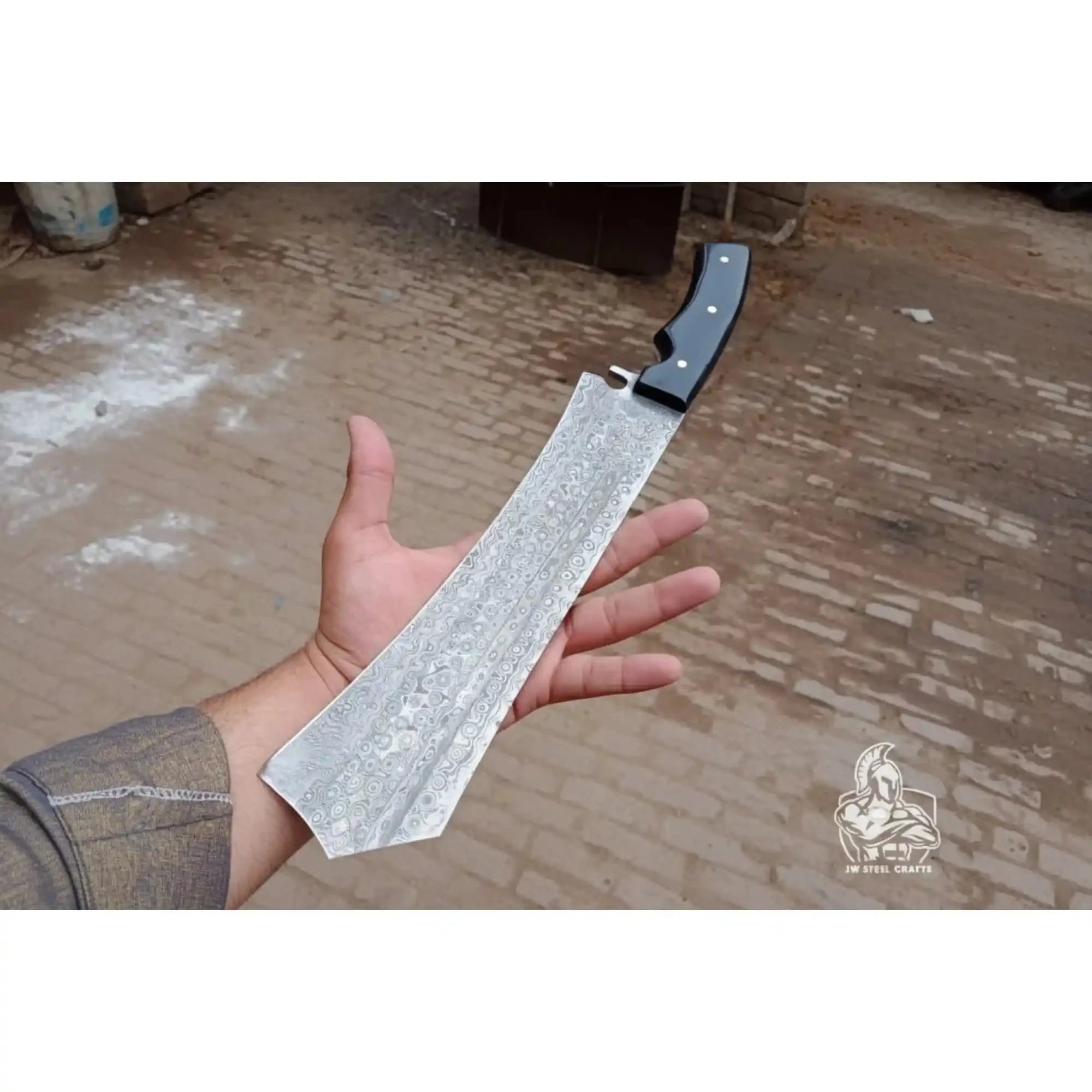 Handmade Damascus K-Tip Nakiri Knife with Black Handle