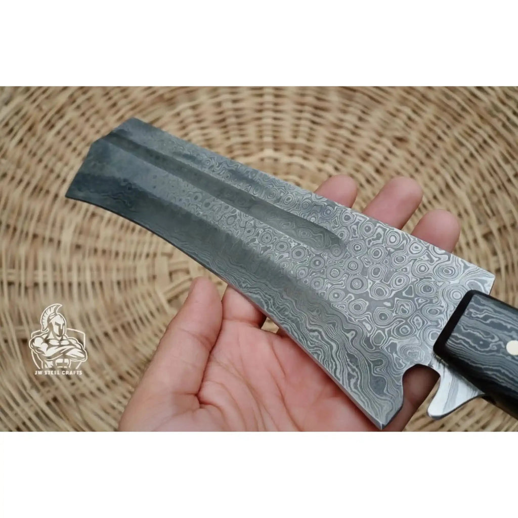 Handmade Damascus K-Tip Nakiri Knife with Black Handle