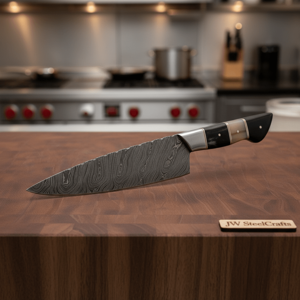 Handmade Damascus Kiritsuke Chef Knife, Full Tang Japanese Kitchen Knife with Raindrop Pattern Blade, Red and Black Pakka Wood and Rosewood Handle, Professional Cooking