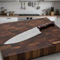 Handmade Damascus Kiritsuke Chef Knife, Full Tang Japanese Kitchen Knife with Raindrop Pattern Blade, Red and Black Pakka Wood and Rosewood Handle, Professional Cooking