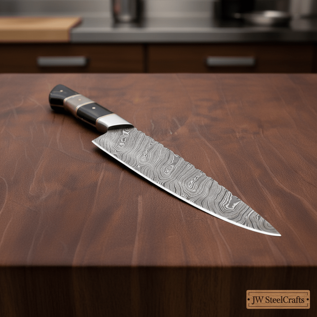 Handmade Damascus Kiritsuke Chef Knife, Full Tang Japanese Kitchen Knife with Raindrop Pattern Blade, Red and Black Pakka Wood and Rosewood Handle, Professional Cooking