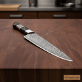 Handmade Damascus Kiritsuke Chef Knife, Full Tang Japanese Kitchen Knife with Raindrop Pattern Blade, Red and Black Pakka Wood and Rosewood Handle, Professional Cooking