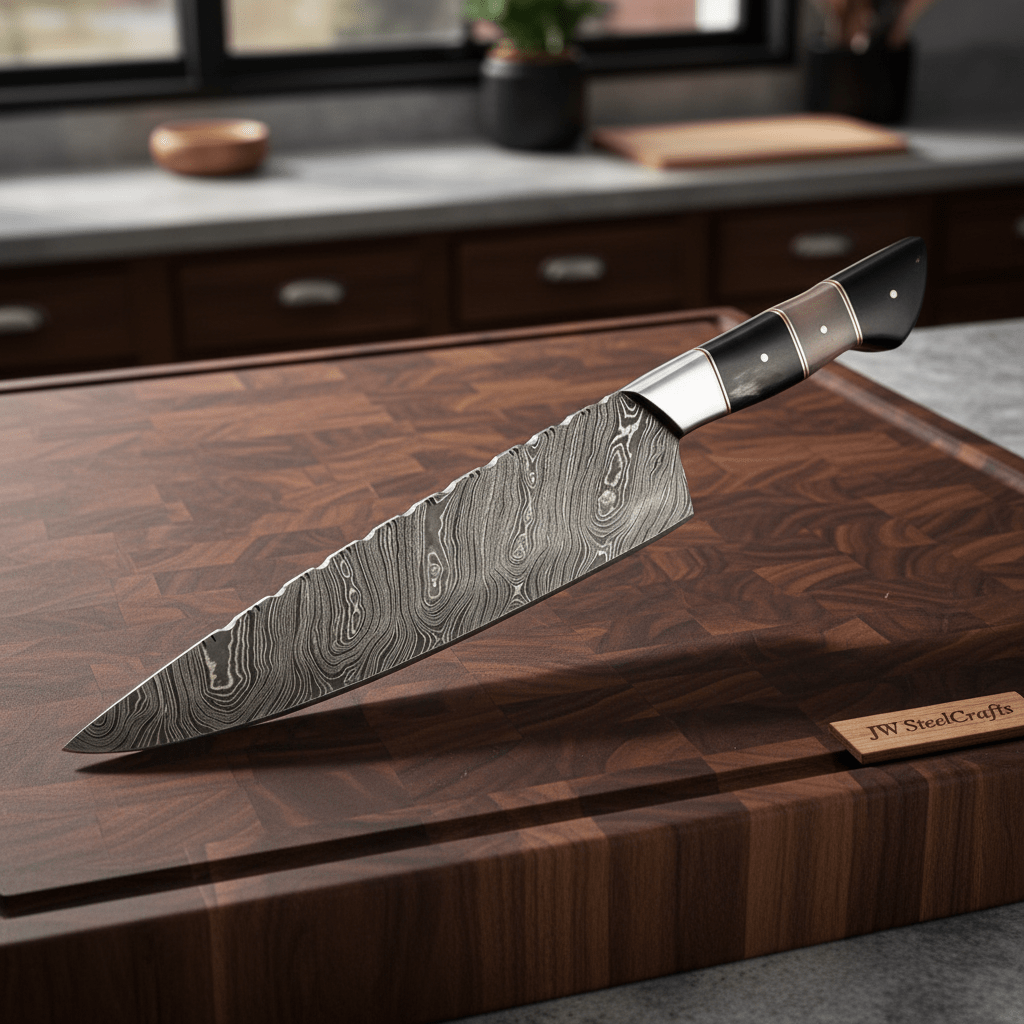Handmade Damascus Kiritsuke Chef Knife, Full Tang Japanese Kitchen Knife with Raindrop Pattern Blade, Red and Black Pakka Wood and Rosewood Handle, Professional Cooking