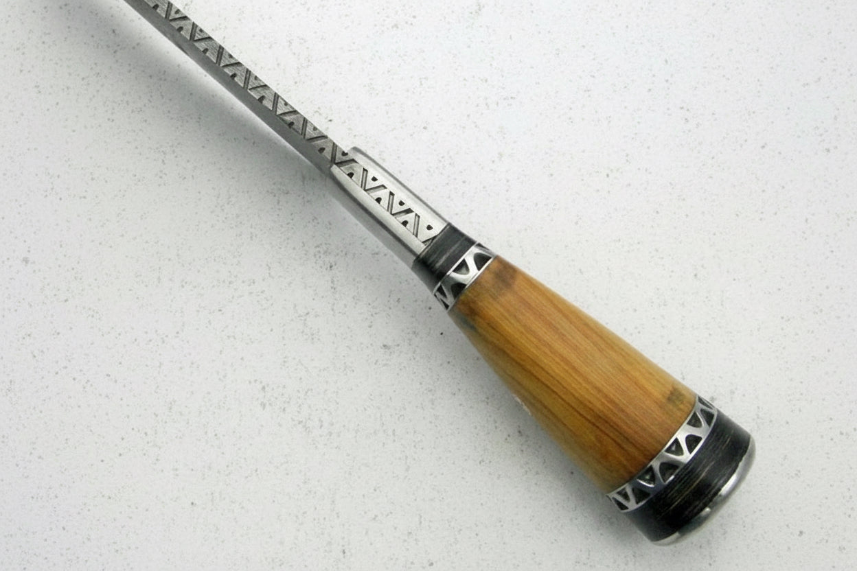 Handmade Damascus Kiritsuke Chef Knife, Full Tang Japanese Kitchen Knife with Raindrop Pattern Blade, Steel Bolster and Olive Wood Handle, Professional Damascus Cooking Knife