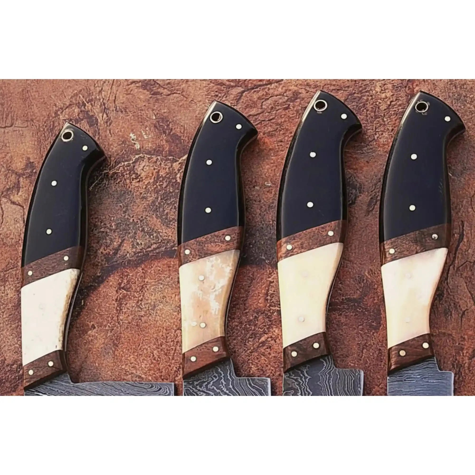 Handmade Damascus Kitchen Knife Set Black Resin White Bone and Rosewood Handles Chef Santoku Cleaver Utility Knives Full Tang