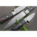 Handmade Damascus Kitchen Knife Set of 3 with Black Micarta Handles, Chef Utility and Paring Knives, Full Tang Twisted Pattern Steel, Professional Cooking Knife Set