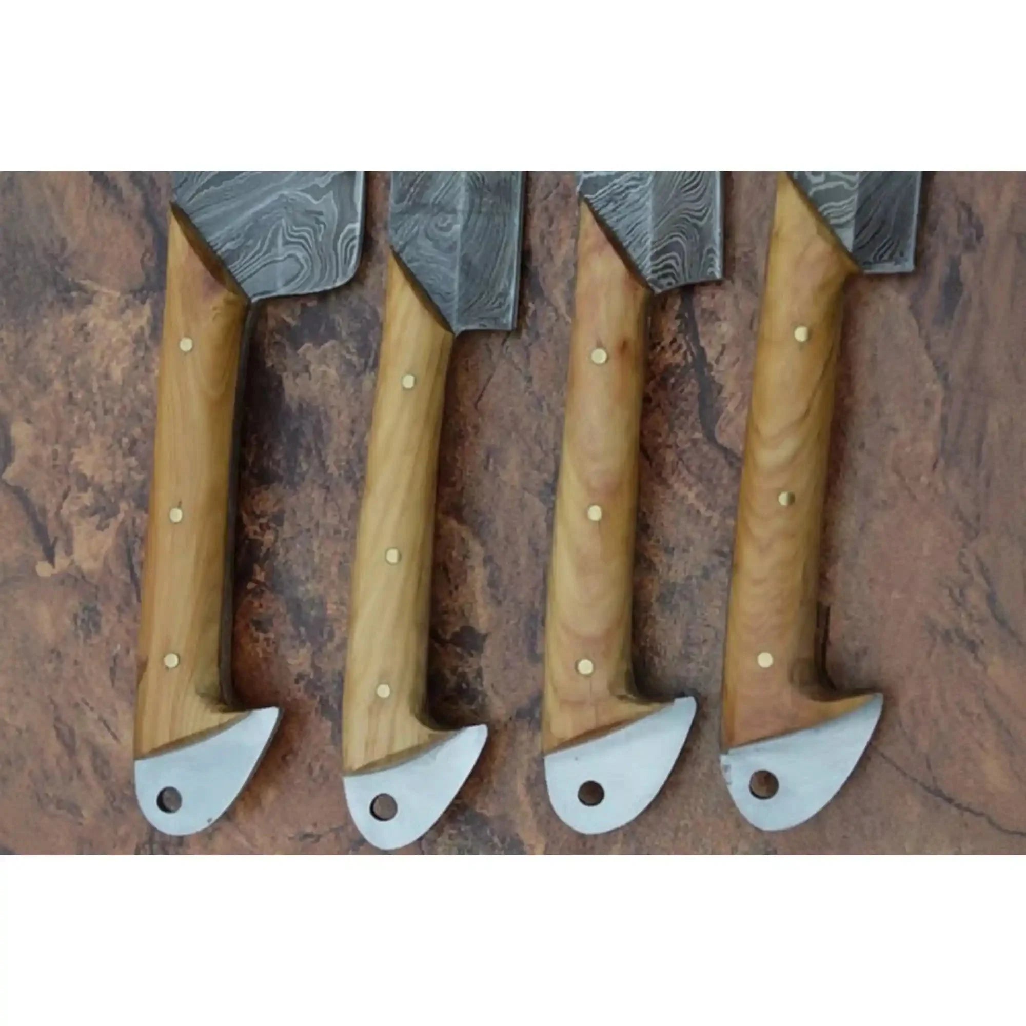 Handmade Damascus Kitchen Knife Set of 4 with Natural Wood Handles, Full Tang Chef, Cleaver, Slicing and Utility Knives, Forged Damascus Steel Culinary Collection JW SteelCrafts