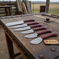 Handmade Damascus Kitchen Knife Set of 6, Full Tang Chef, Santoku, Utility, Boning and Cleaver Knives, Red Wood Handle Culinary Knife Collection