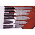 Handmade Damascus Kitchen Knife Set of 6 with Black Wood Handles, Full Tang Chef, Bread, Utility and Slicing Knives, Professional Culinary Collection