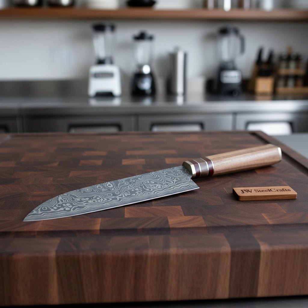 Handmade Damascus Petty Knife, Walnut Wood Handle, Japanese Utility Knife, Forged Damascus Steel Small Kitchen Knife, JW SteelCrafts