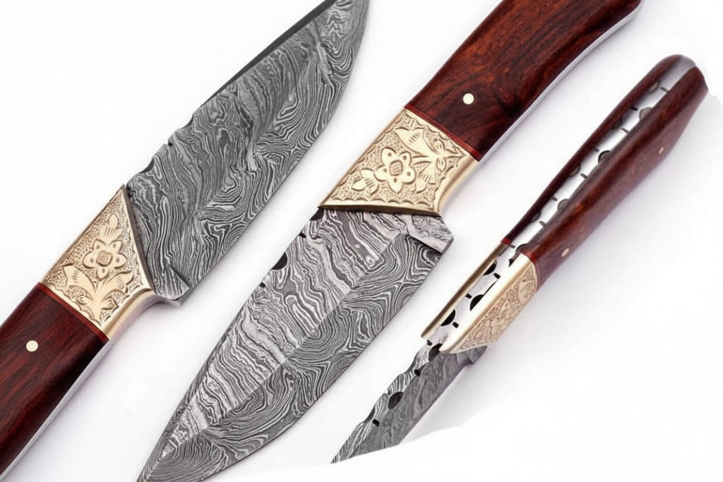 Handmade Damascus Petty Knife with Engraved Brass Bolster, Japanese Utility Knife, Forged Damascus Steel Kitchen Knife, Rosewood Handle, JW SteelCrafts