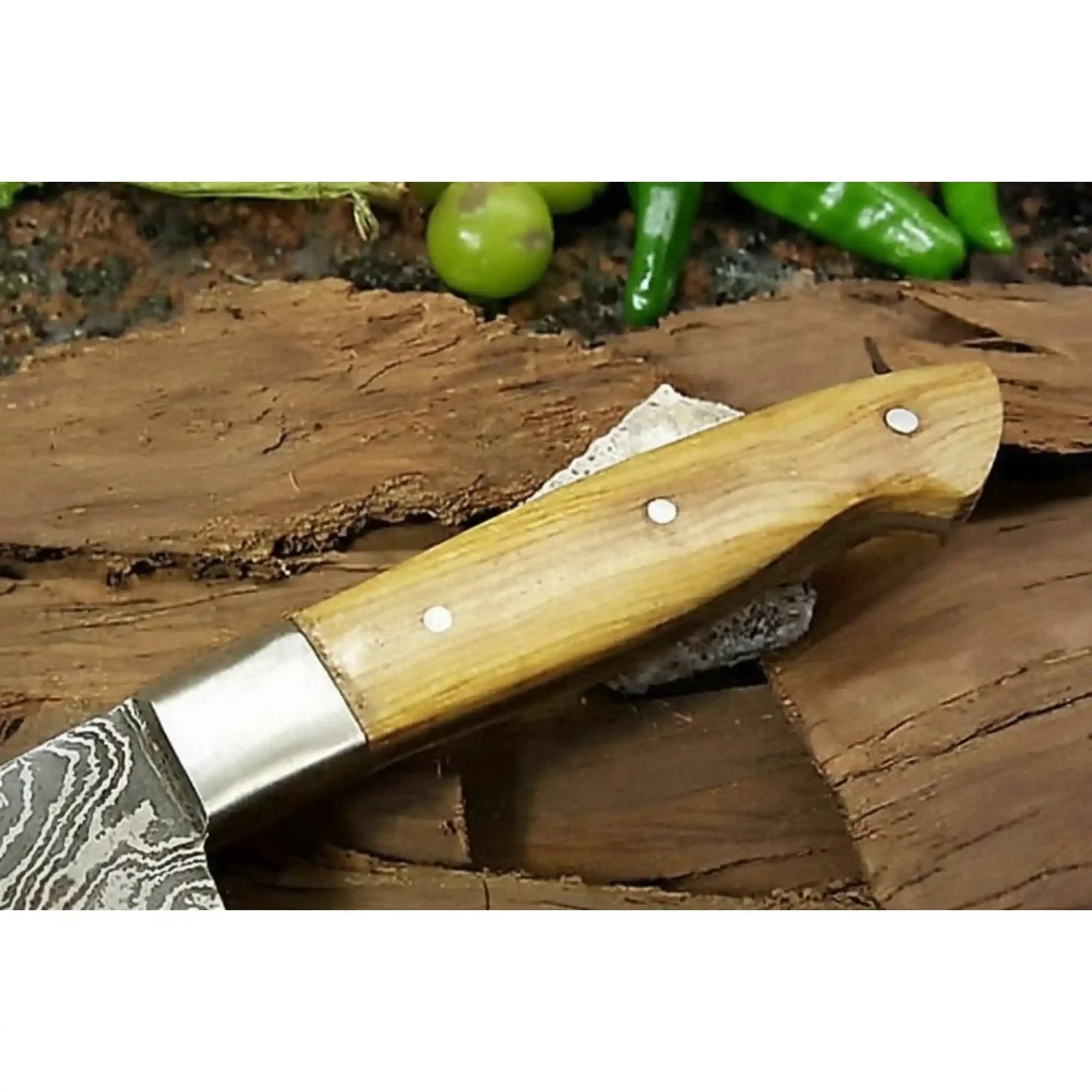 Handmade Damascus Santoku Knife, Full Tang Japanese Kitchen Knife with Olive Wood Handle and Steel Bolster, Forged Damascus Steel Chef Knife, JW SteelCrafts