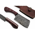 Handmade Damascus Skinner Knife Full Tang Twisted Pattern Blade Red Micarta Handle Mosaic Pin With Leather Sheath