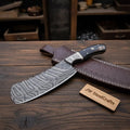 Handmade Damascus Skinner Knife with Damascus Bolster Black Micarta Handle Full Tang Hunting Bushcraft Knife with Leather Sheath