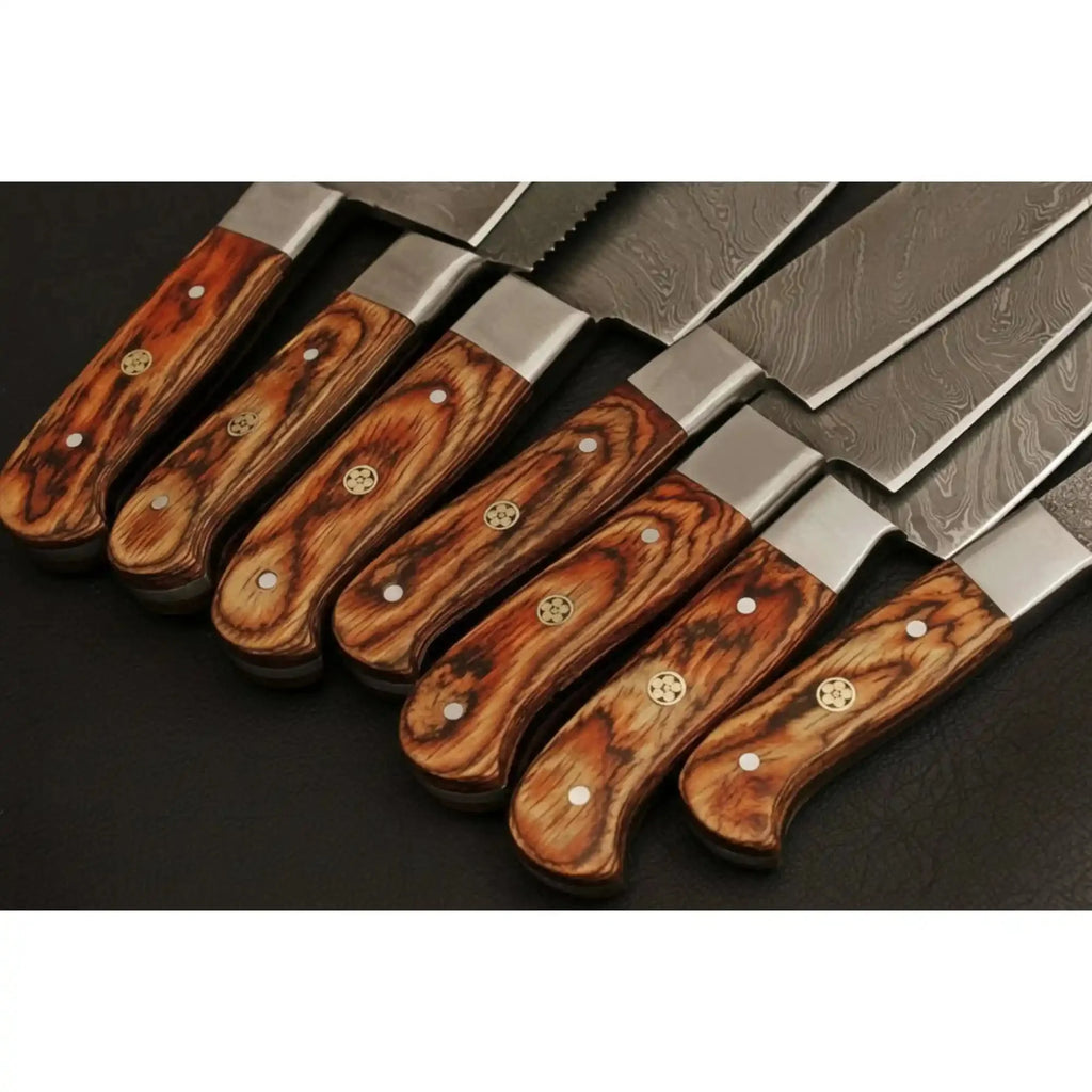 HANDMADE Damascus steel Blades kitchen knife chef knife 7 piece set