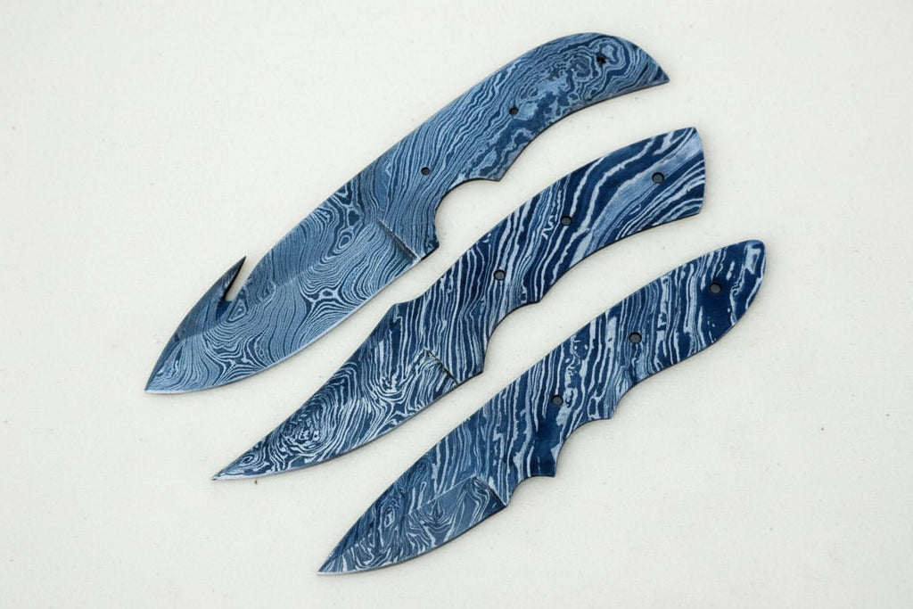 Handmade Damascus Steel Blank Blade Skinner Knife - Lot of 3/ For Knife Making