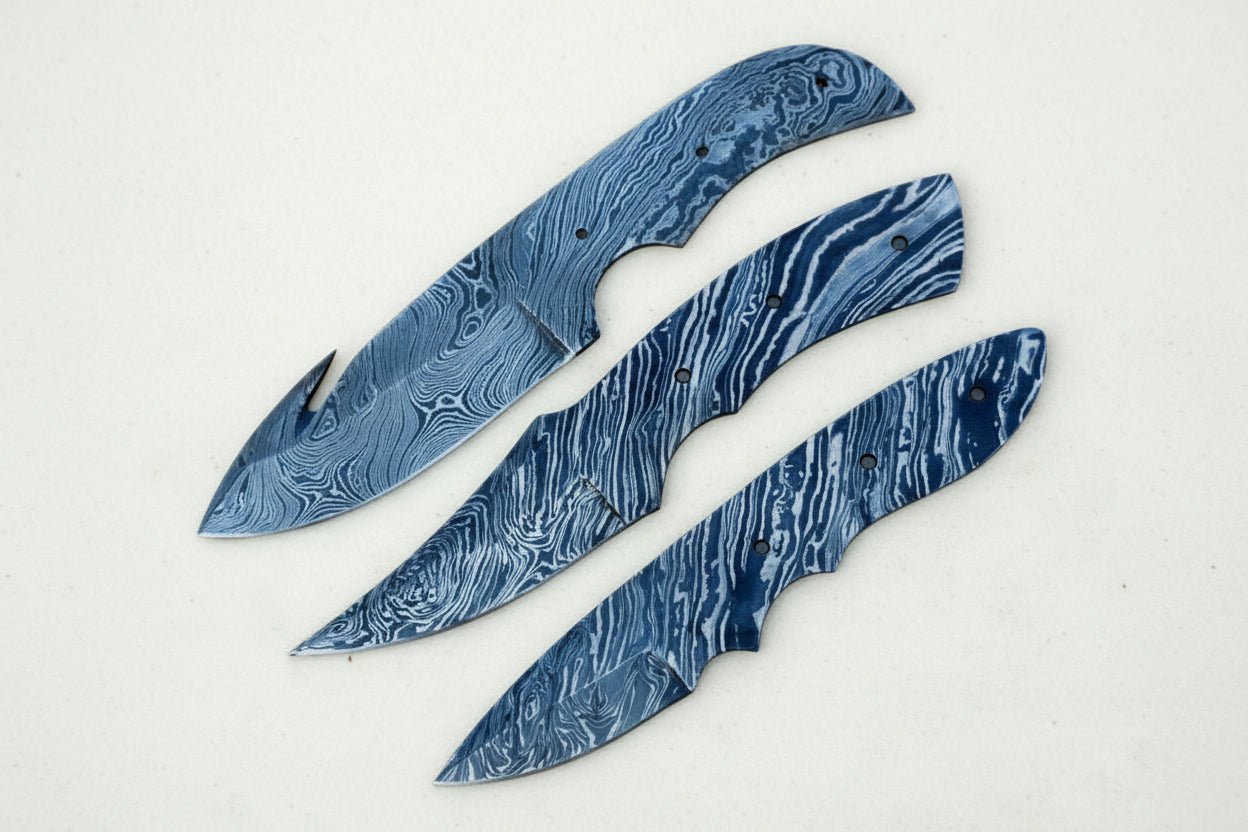 Handmade Damascus Steel Blank Blade Skinner Knife - Lot of 3/ For Knife Making