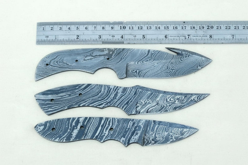 Handmade Damascus Steel Blank Blade Skinner Knife - Lot of 3/ For Knife Making