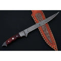 Handmade Damascus Steel Fillet Knife – 13 Inch Overall, 6 Inch Flexible Blade, Full Tang Fishing Knife with Hardwood Handle and Leather Sheath, Professional Fish Filleting Knife, JW SteelCrafts