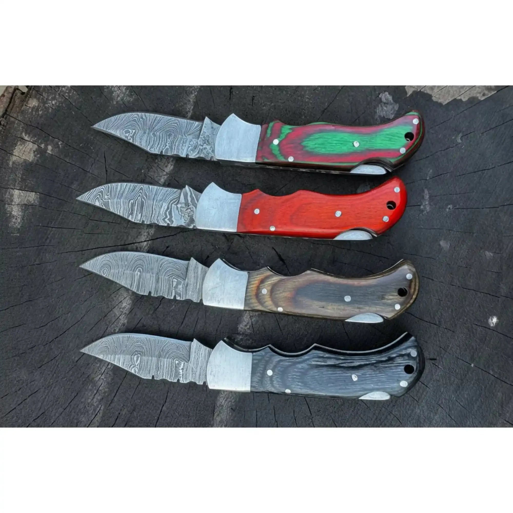 Handmade Damascus Steel Folding Knife – 4 Premium Handle Variations
