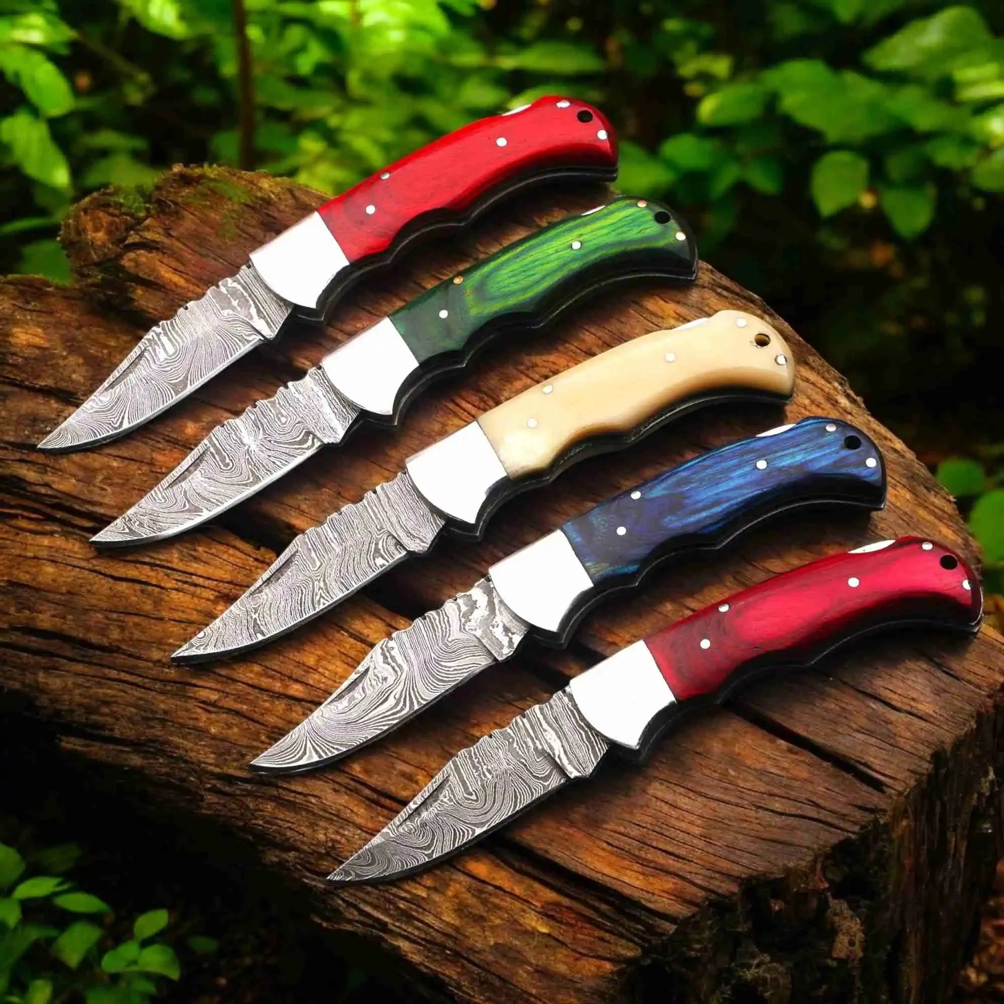 Handmade Damascus Steel Folding Knife – Camel Bone Handle (5 Handle Options)
