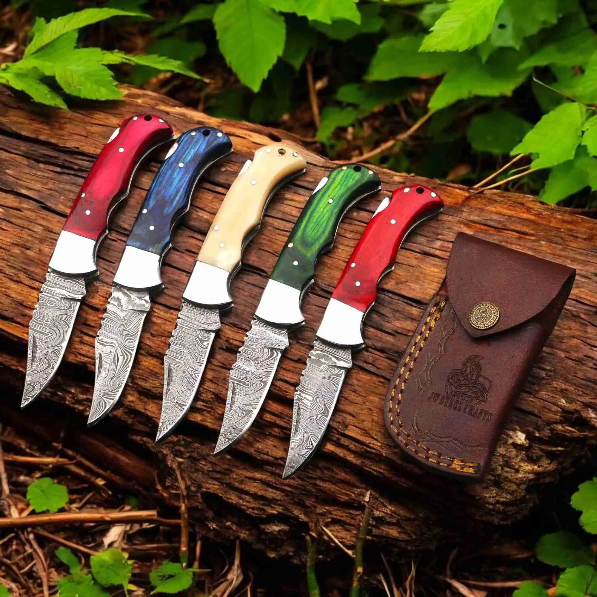 Handmade Damascus Steel Folding Knife – Camel Bone Handle (5 Handle Options)