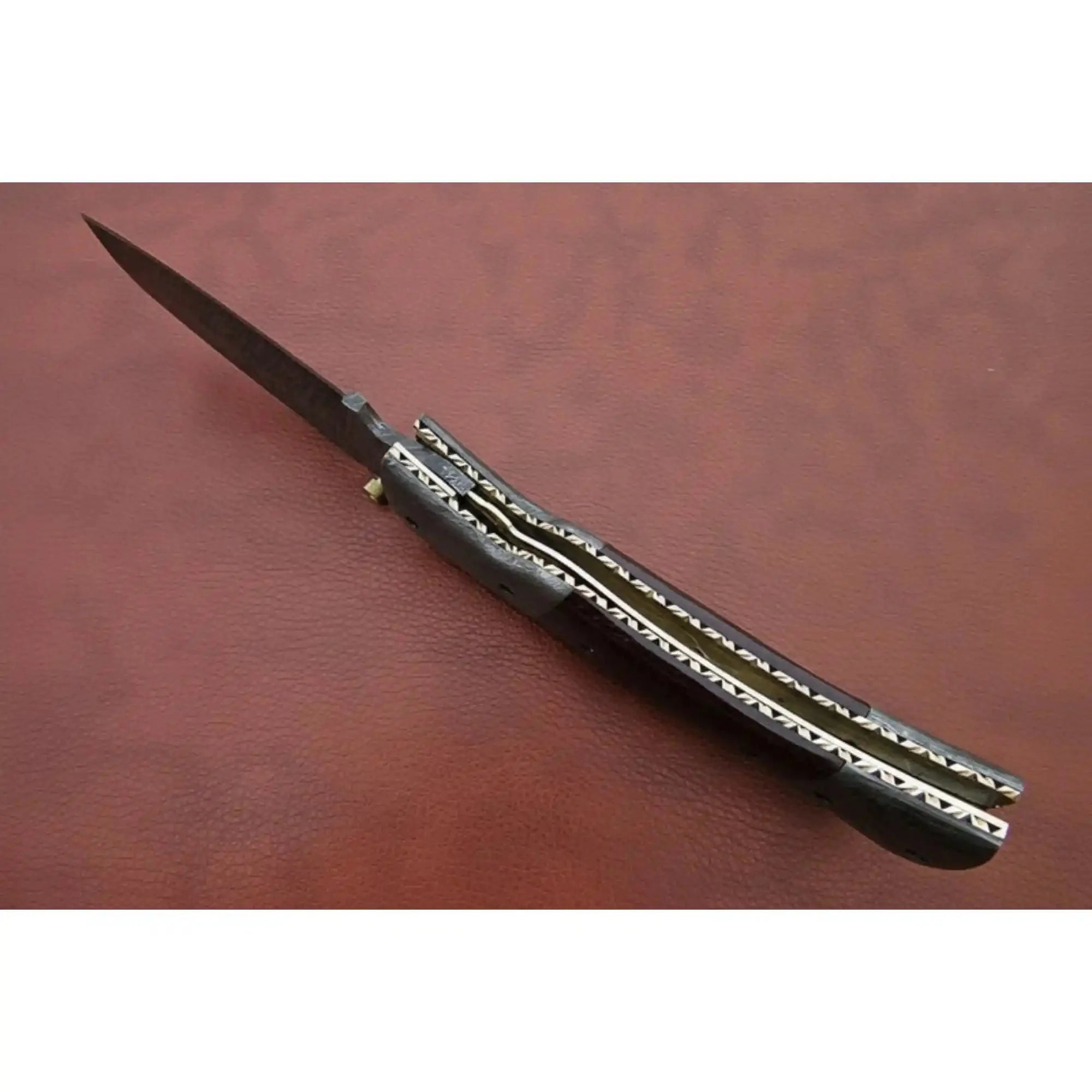 Handmade Damascus Steel Folding Knife – Matte Black Handle with Brass Liner & Thumb Stud | JW SteelCrafts