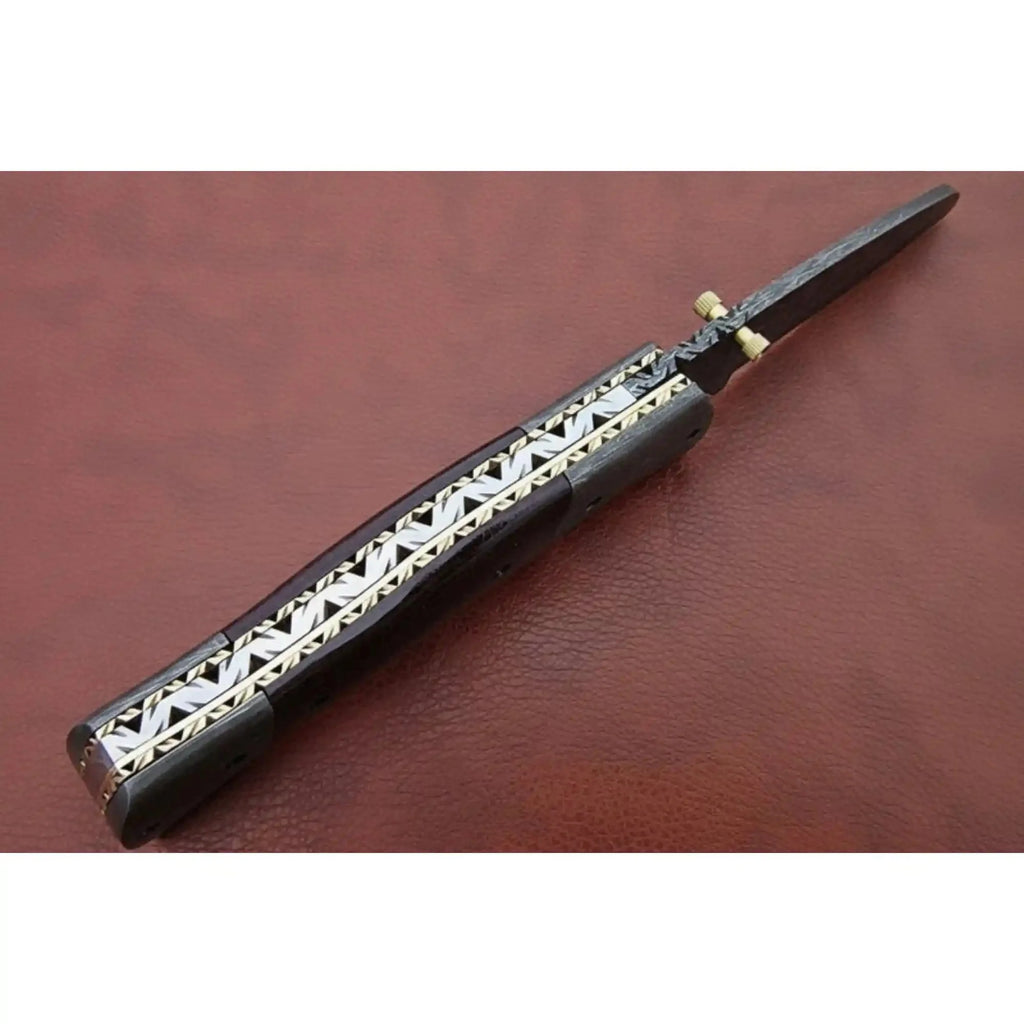 Handmade Damascus Steel Folding Knife – Matte Black Handle with Brass Liner & Thumb Stud | JW SteelCrafts