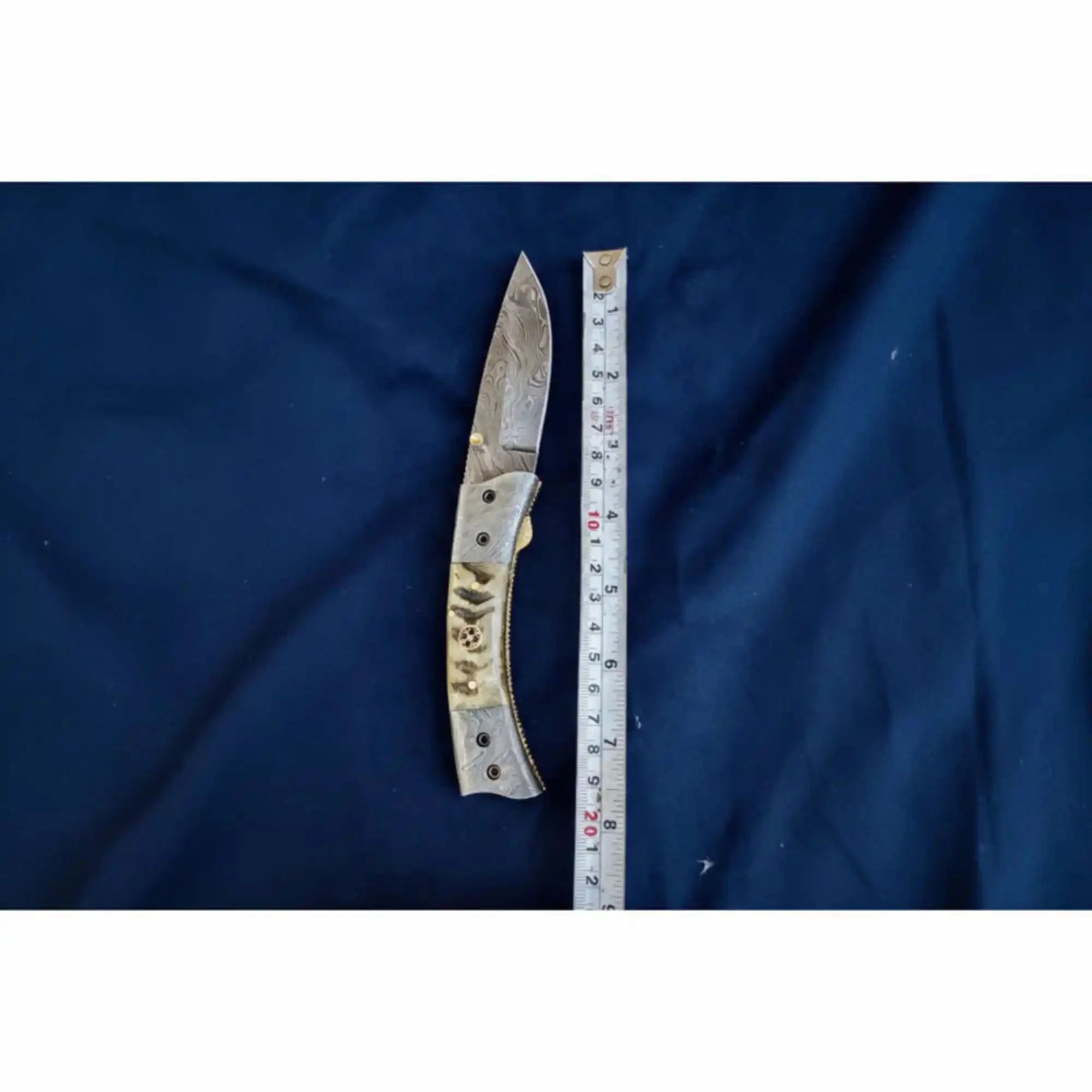 Handmade Damascus Steel Folding Knife with Natural Bone Handle – Custom Pocket Knife