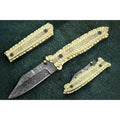 Handmade Damascus Steel Folding Knife with Olive Wood Handle – Brass Liner Pocket Knife