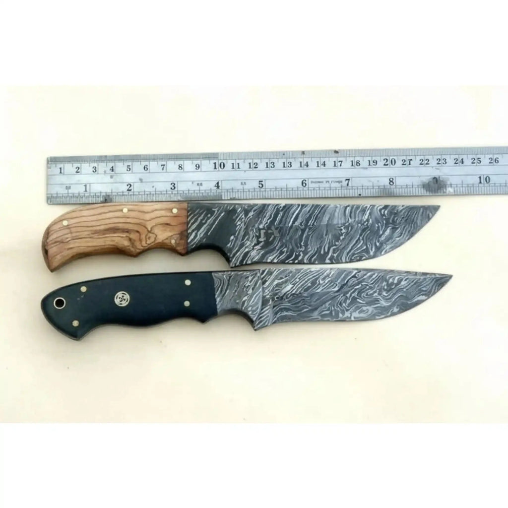 Handmade Damascus Steel Hunting Skinner Knife Lot of 2/ Fixed Blades knives with Leather Sheaths