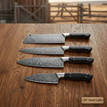 Handmade Damascus Steel Kitchen Knife Set, 4 Piece Chef, Santoku, Utility and Cleaver Knife Set with Black Pakka Wood Handles, Professional Cooking Knives JW SteelCrafts