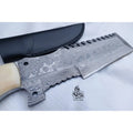 Handmade Damascus Tracker Knife with Bone Handle, Fixed Blade Bushcraft Survival Knife