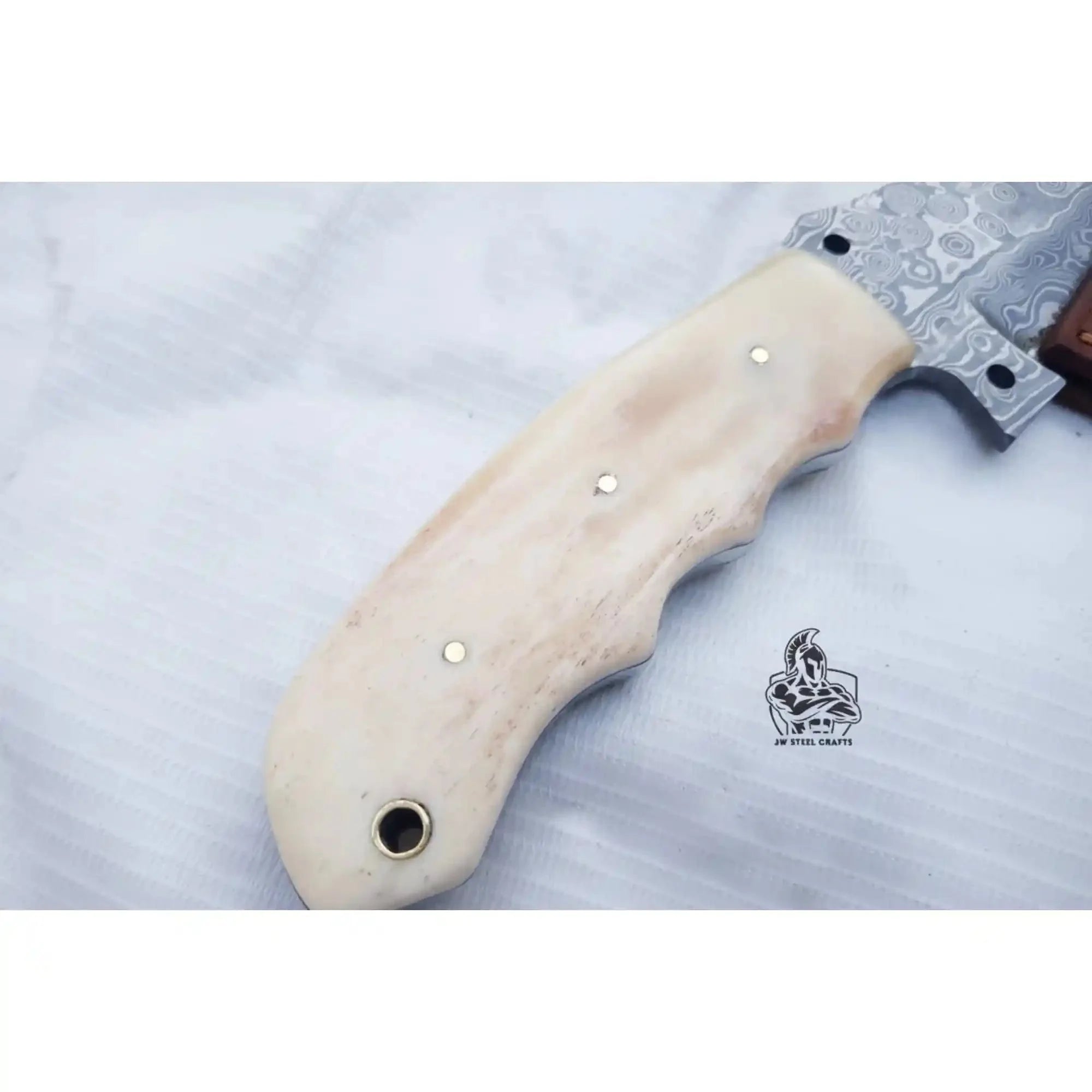 Handmade Damascus Tracker Knife with Bone Handle, Fixed Blade Bushcraft Survival Knife