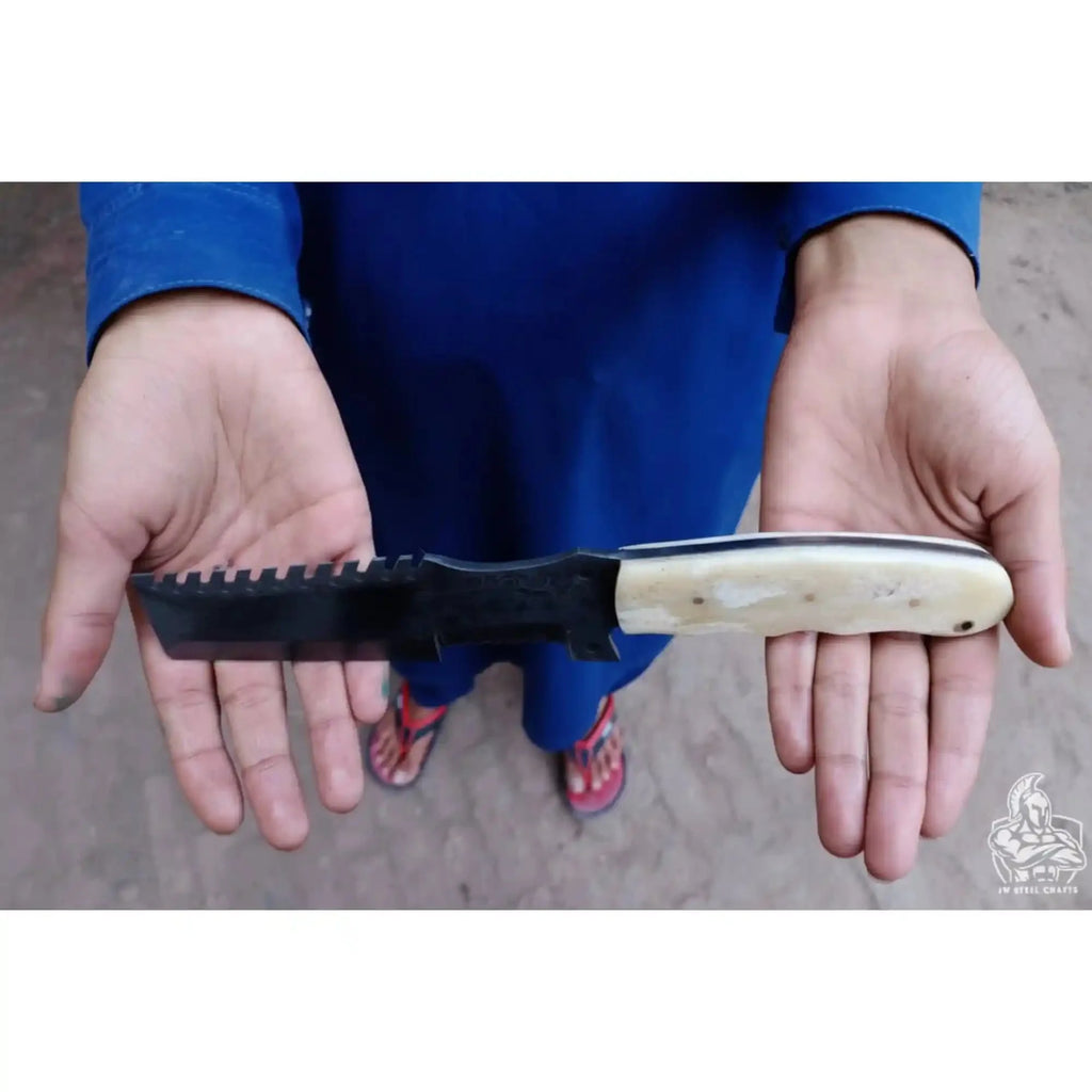Handmade Damascus Tracker Knife with Bone Handle, Fixed Blade