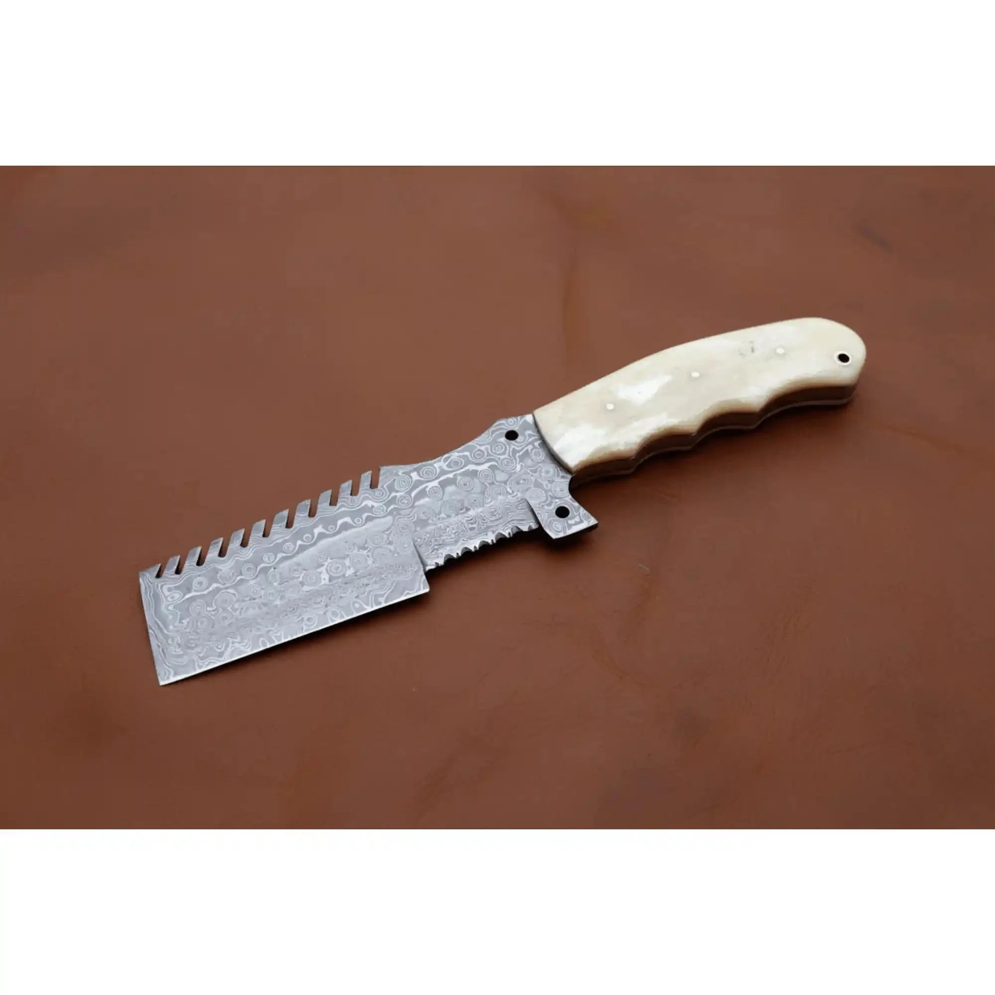 Handmade Damascus Tracker Knife with Bone Handle, Fixed Blade