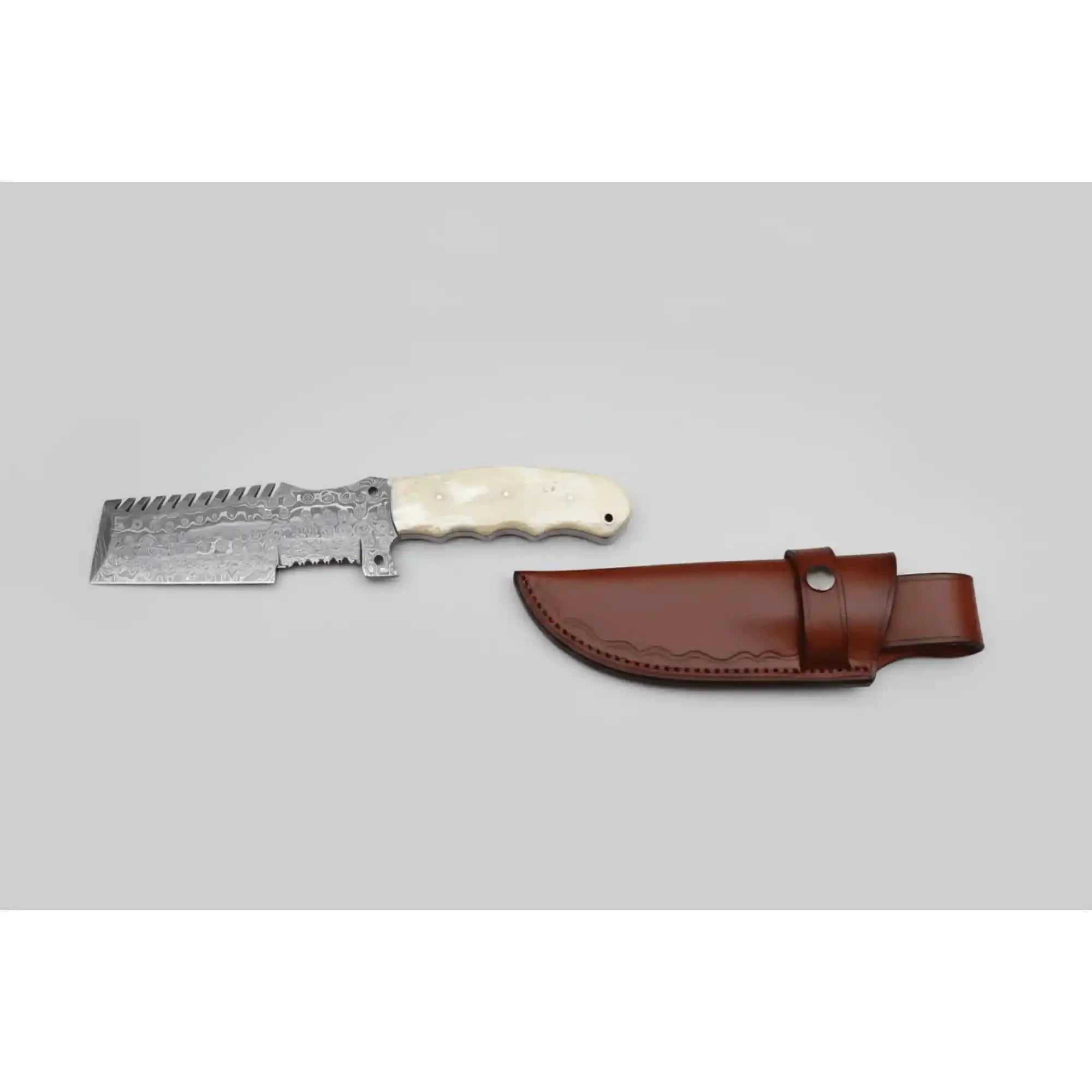 Handmade Damascus Tracker Knife with Bone Handle, Fixed Blade