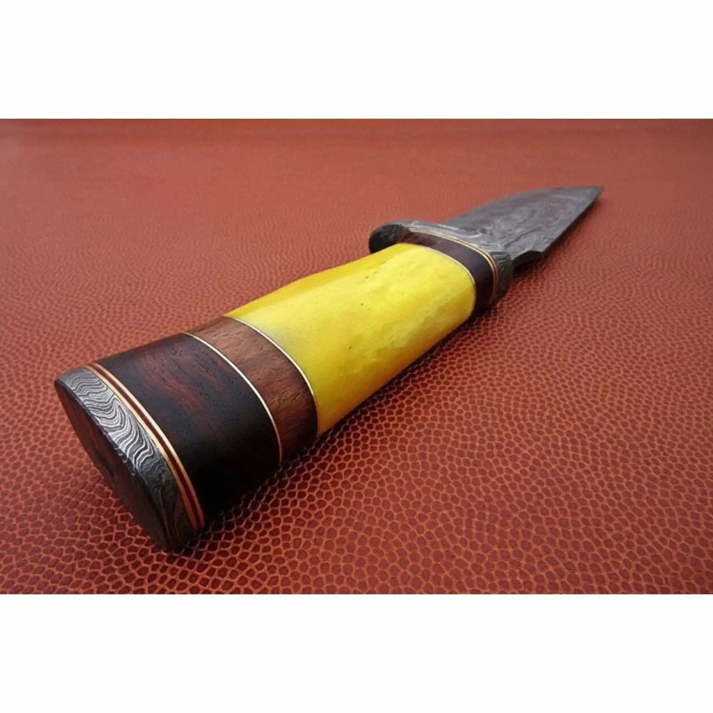 Handmade Hunter Clip Point Bowie Knife Damascus Steel Yellow Handle JW SteelCrafts