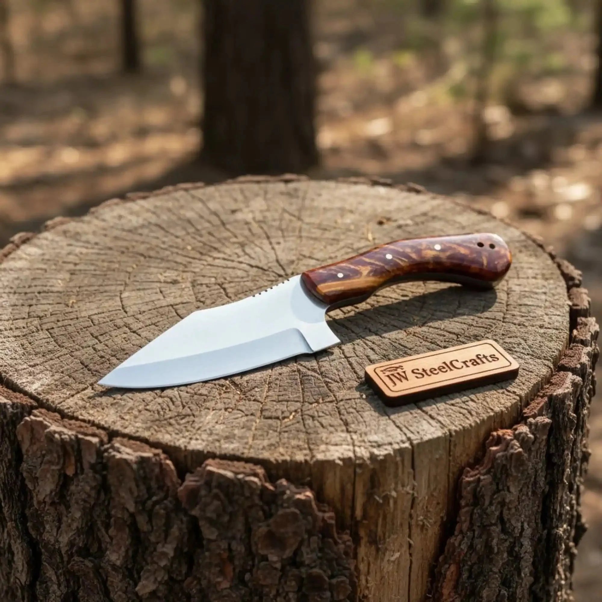 Handmade Stainless Steel Outdoor Knife – Red Swirl Resin Handle | Leather Sheath – JW SteelCrafts