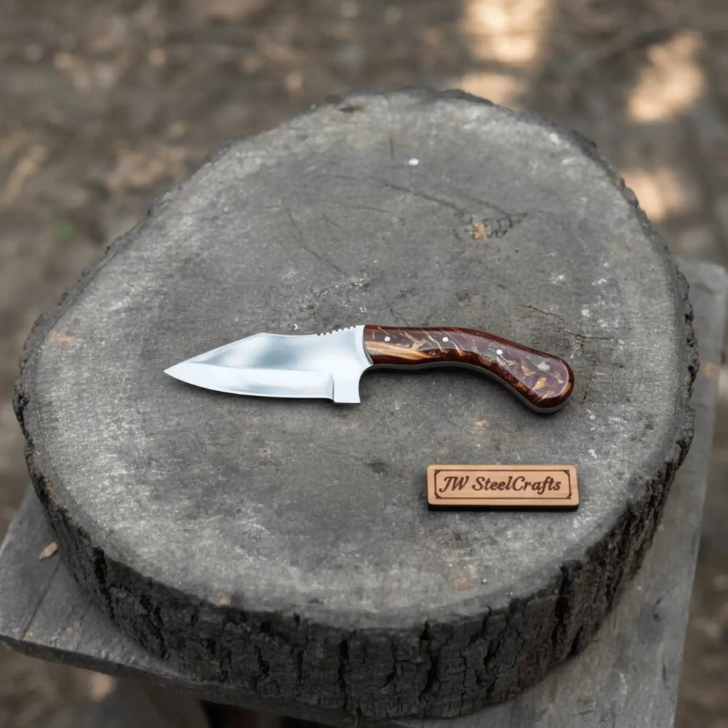 Handmade Stainless Steel Outdoor Knife – Red Swirl Resin Handle | Leather Sheath – JW SteelCrafts