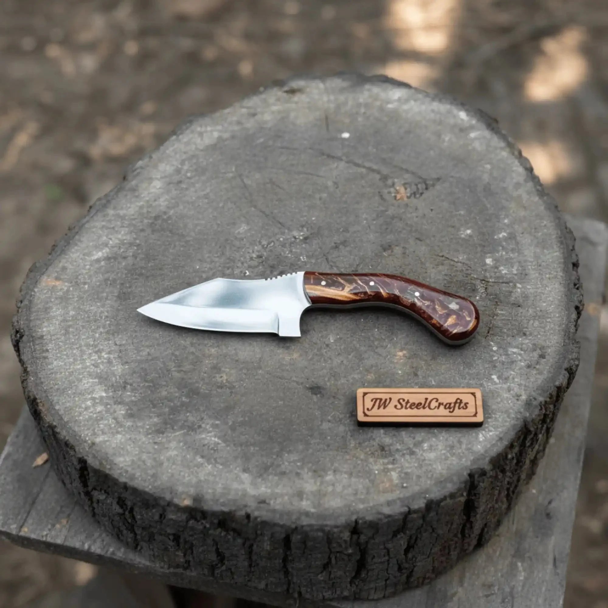 Handmade Stainless Steel Outdoor Knife – Red Swirl Resin Handle | Leather Sheath – JW SteelCrafts