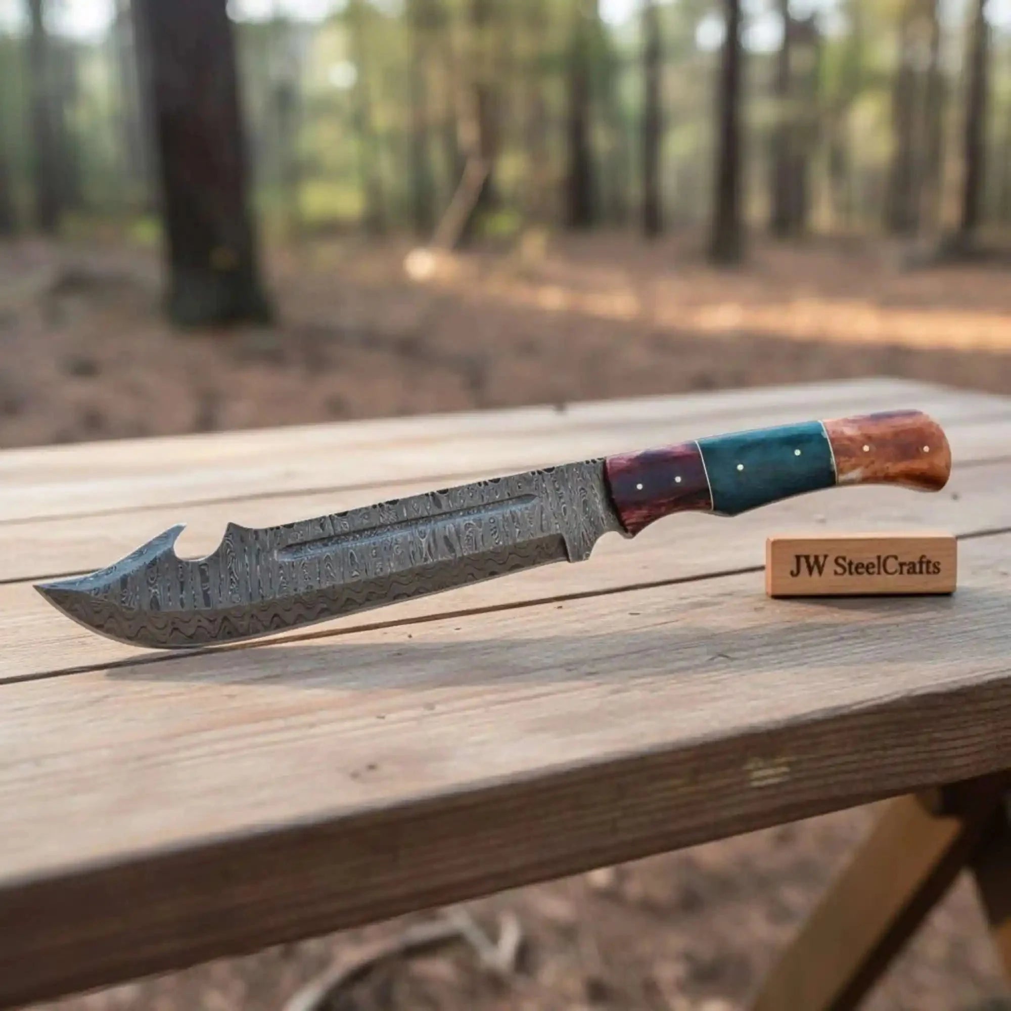Harpoon Point Bowie Knife, Handmade Damascus Steel Blade, Coffin Handle Grip, Custom Guard, JW SteelCrafts