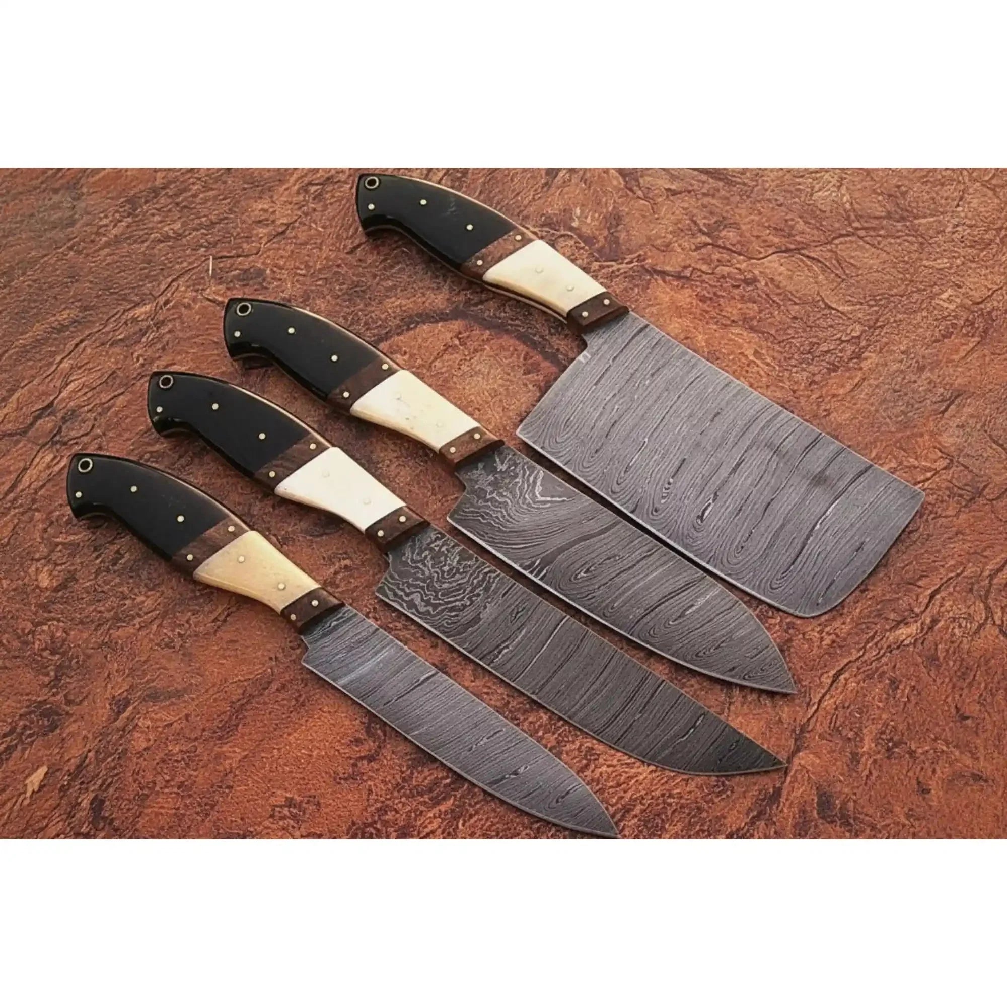 High-Carbon Damascus Butcher Cleaver and Precision Kitchen Knife Set