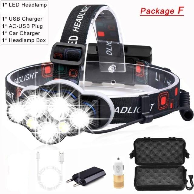 High Lumen Ultra Bright Powerful Rechargeable LED Headlamp  USB Head Lamp 7 LED Headlight Head Flashlight Waterproof Flashlight Head Torch For Outdoor Camping Cycling Running Fishing