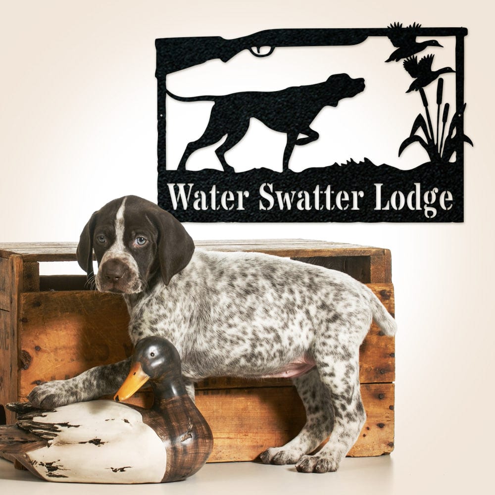 Hunting Dog & Ducks Monogram Metal Sign