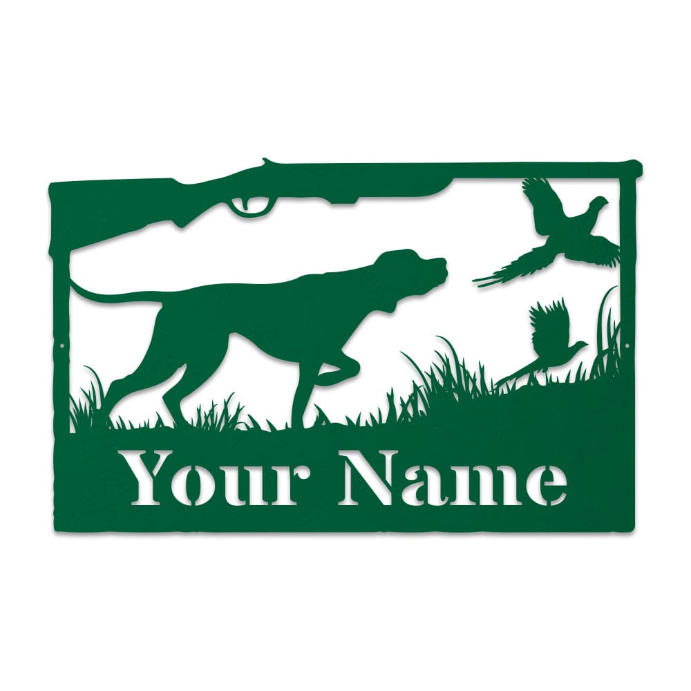 Hunting Dog & Pheasant Monogram Metal Sign