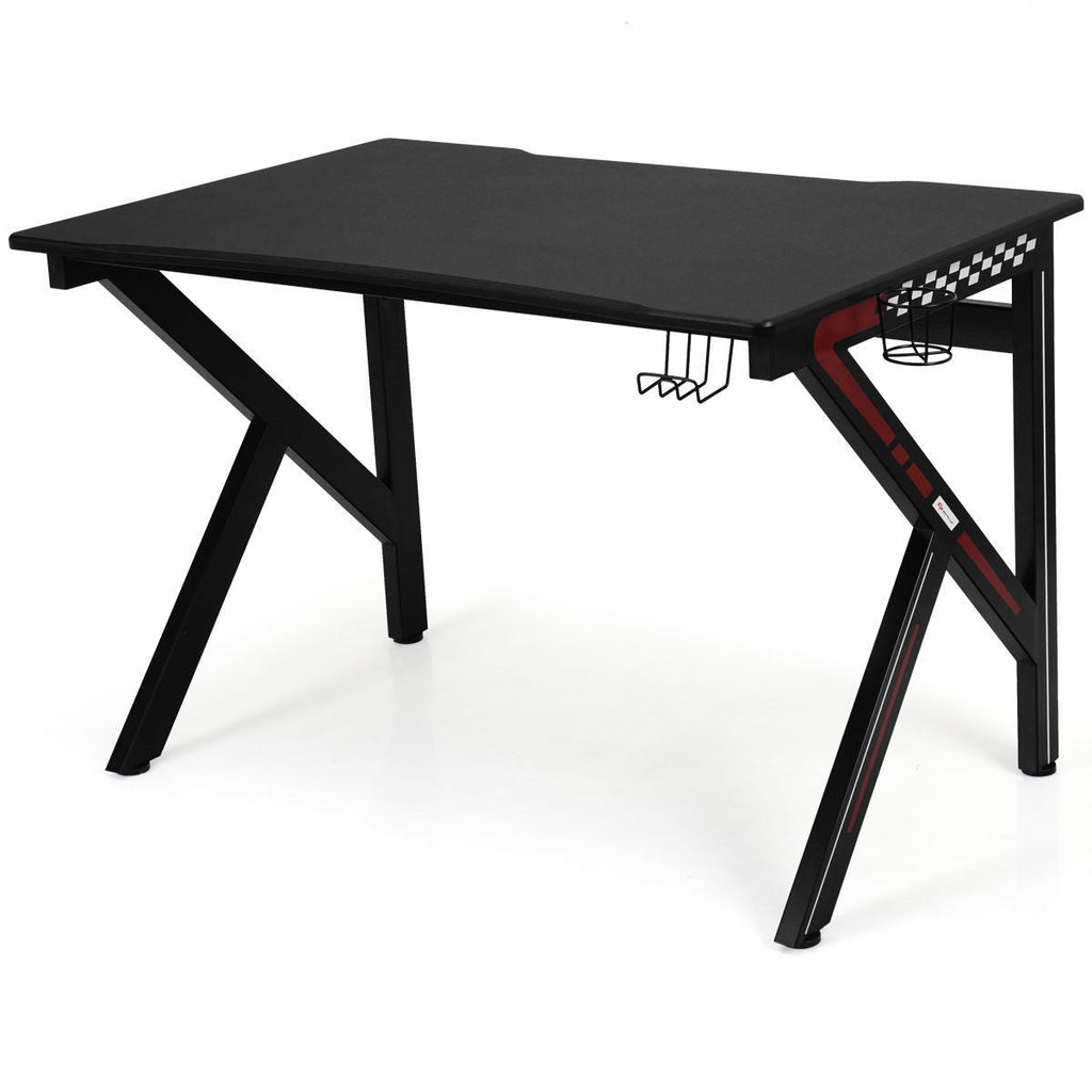 K-Shaped Gaming Desk with Cup Holder Headphone