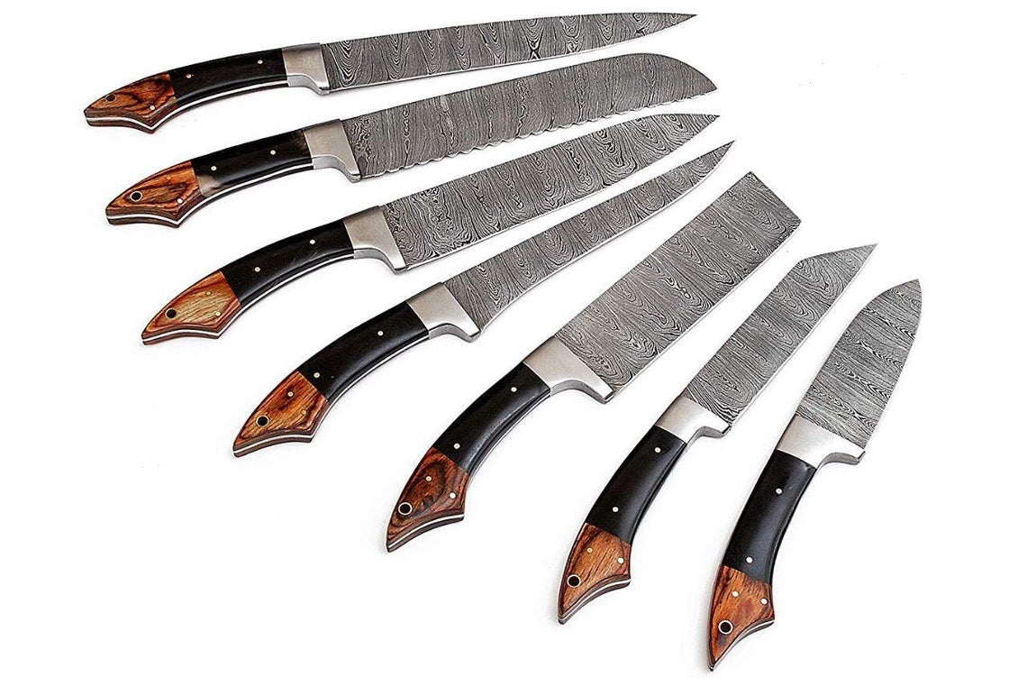 Custom Handmade Damascus Steel Japanese Knife – 13” with Pakka Wood or Resin Handle, Steel Bolster & Leather Roll