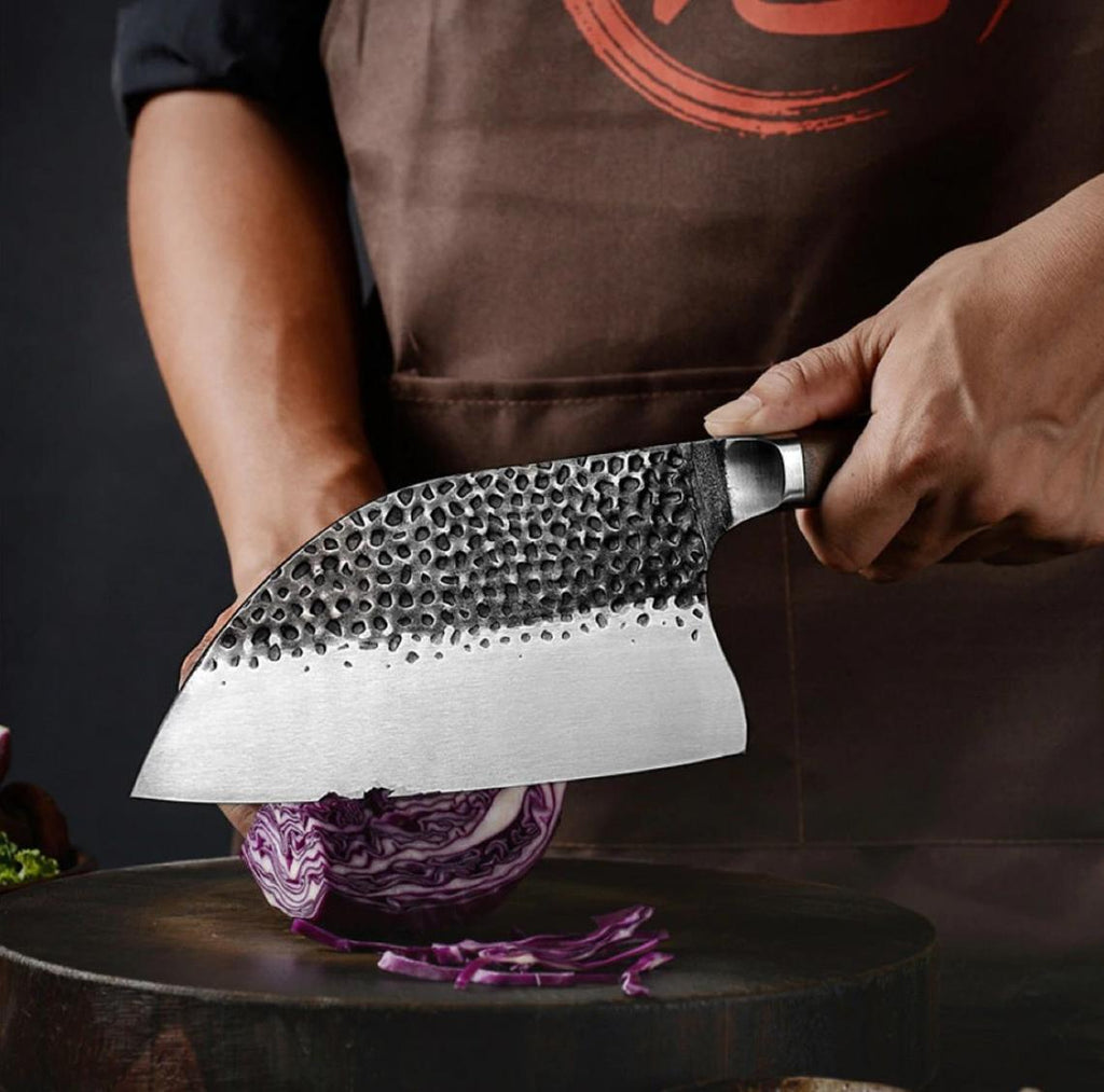 Custom Handmade Kitchen Cleaver Knife – 11” J2 Hand-Forged Steel Blade with Rosewood Handle & Steel Bolster | Leather Sheath Included