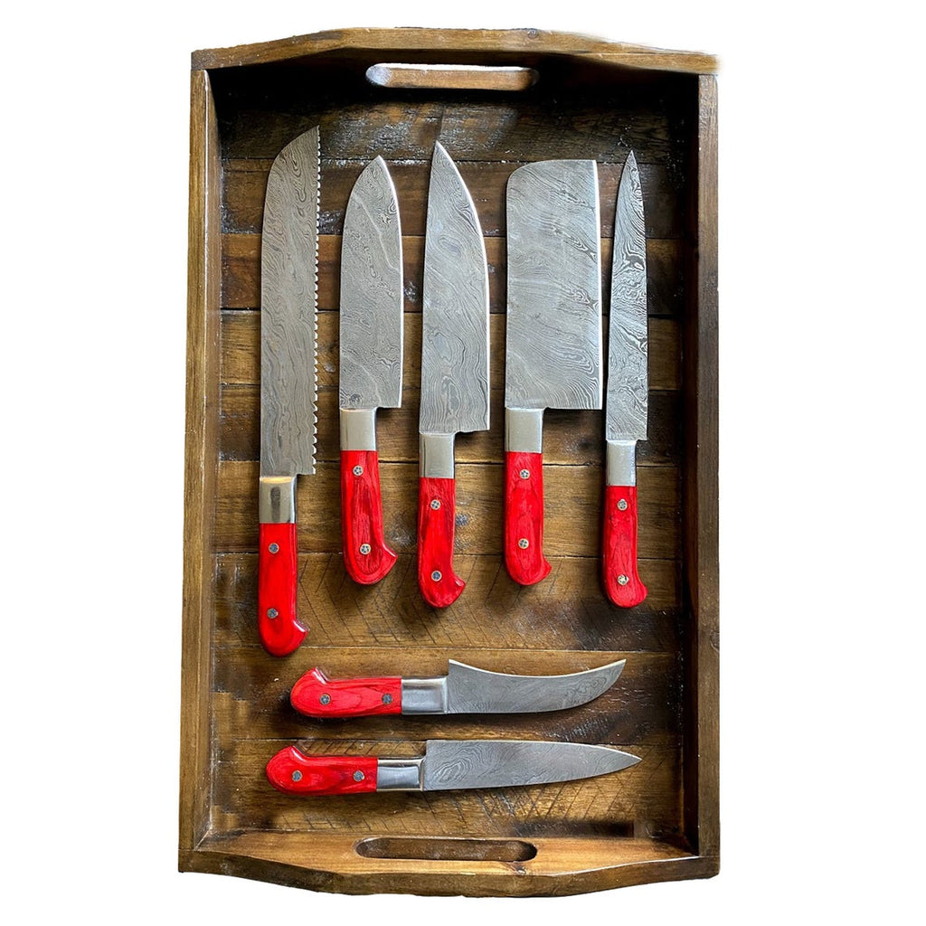 Custom Handmade Damascus Steel Chef Knife – 13” with Pakka Wood Handle, Steel Bolster & Leather Roll | Best Home Knife Set